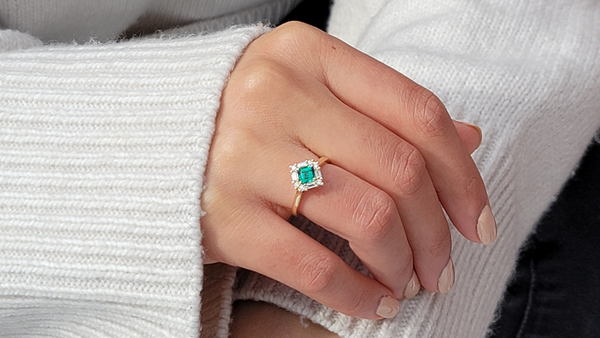 Gorgeous emerald ring handcrafted with ethically sourced green emeralds set in gold