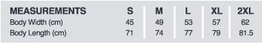 V-Tee Size Chart Measurement