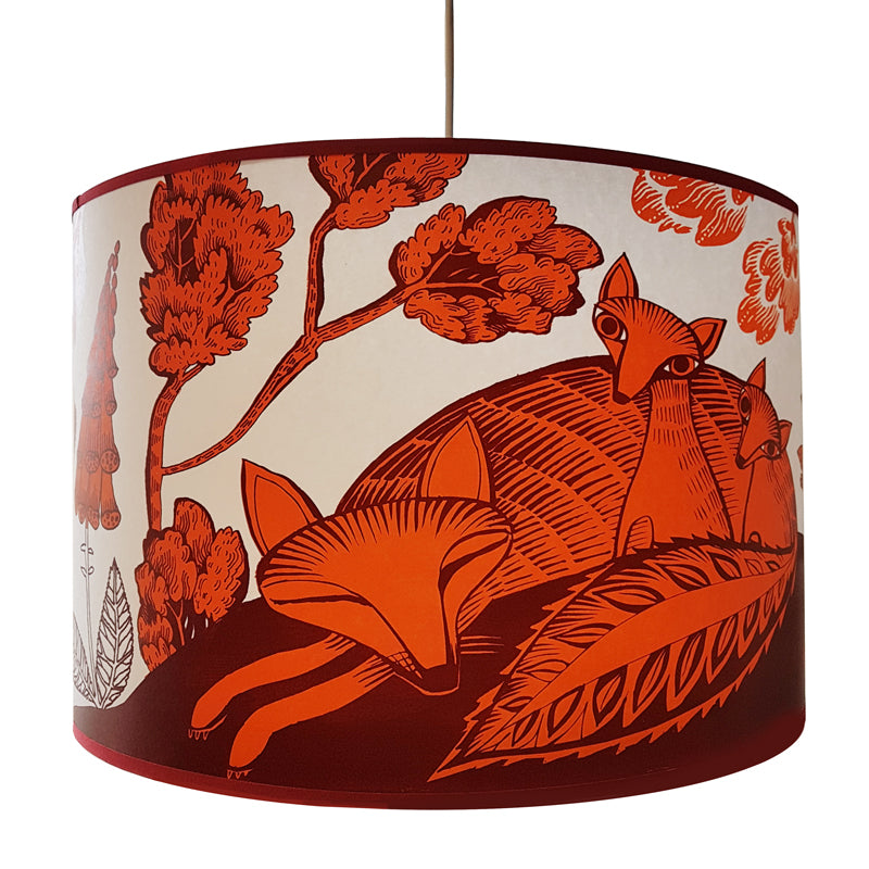 Large Fox And Cubs Lampshade Orange Lush Designs