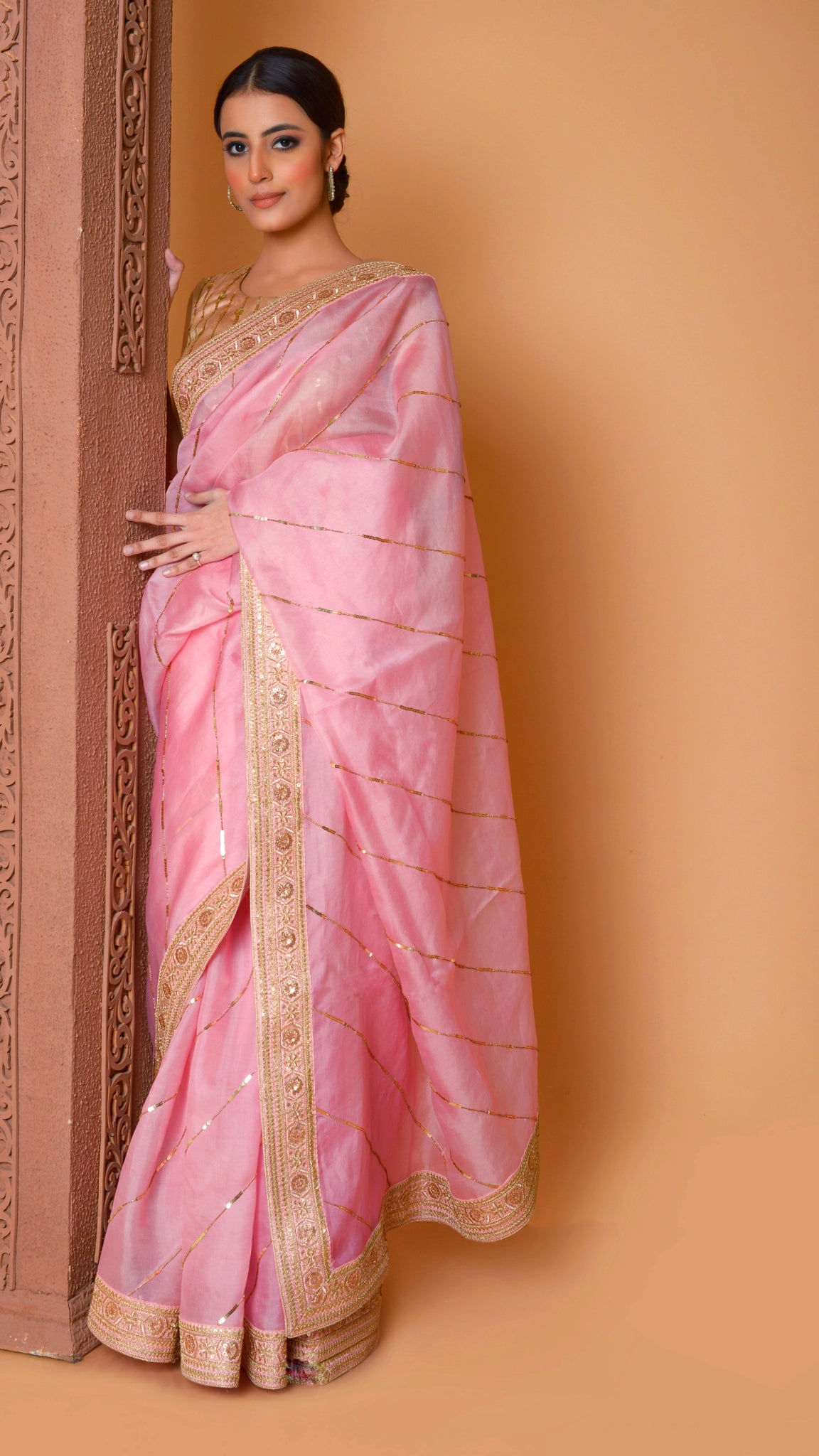 HAND EMBROIDERED WITH SEQUINS WORK LEHERIYA SAREE DESIGNS