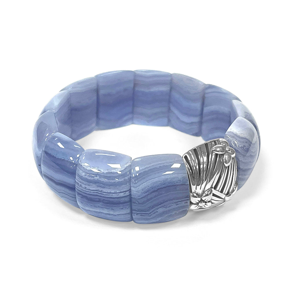 Sterling Silver Blue Lace Agate Stretch Bracelet