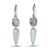 Carved Natural Quartz, London Blue Topaz Drop Earrings in Sterling Silver