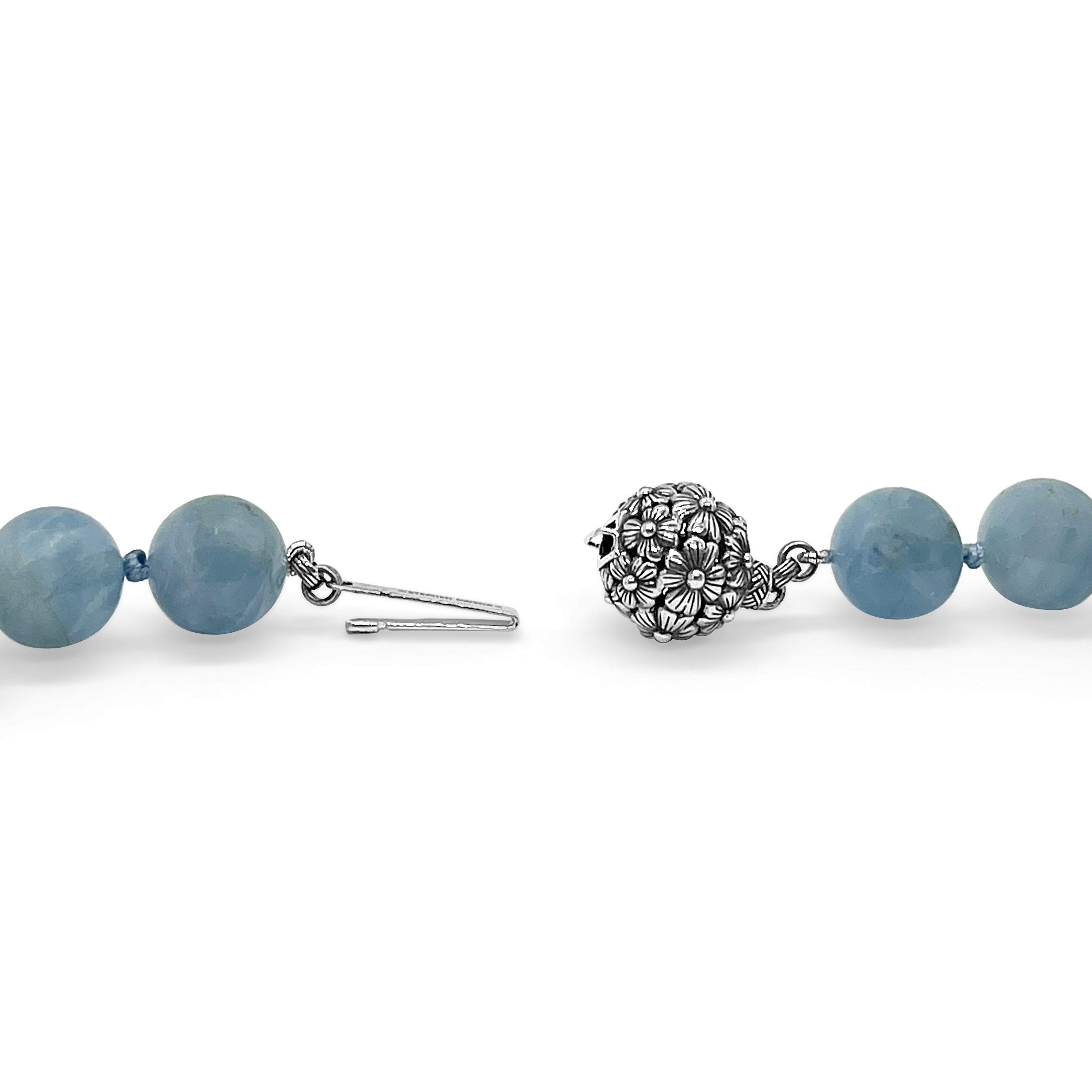 Multi-Hued Aquamarine Beaded Necklace with Sterling Silver Clasp