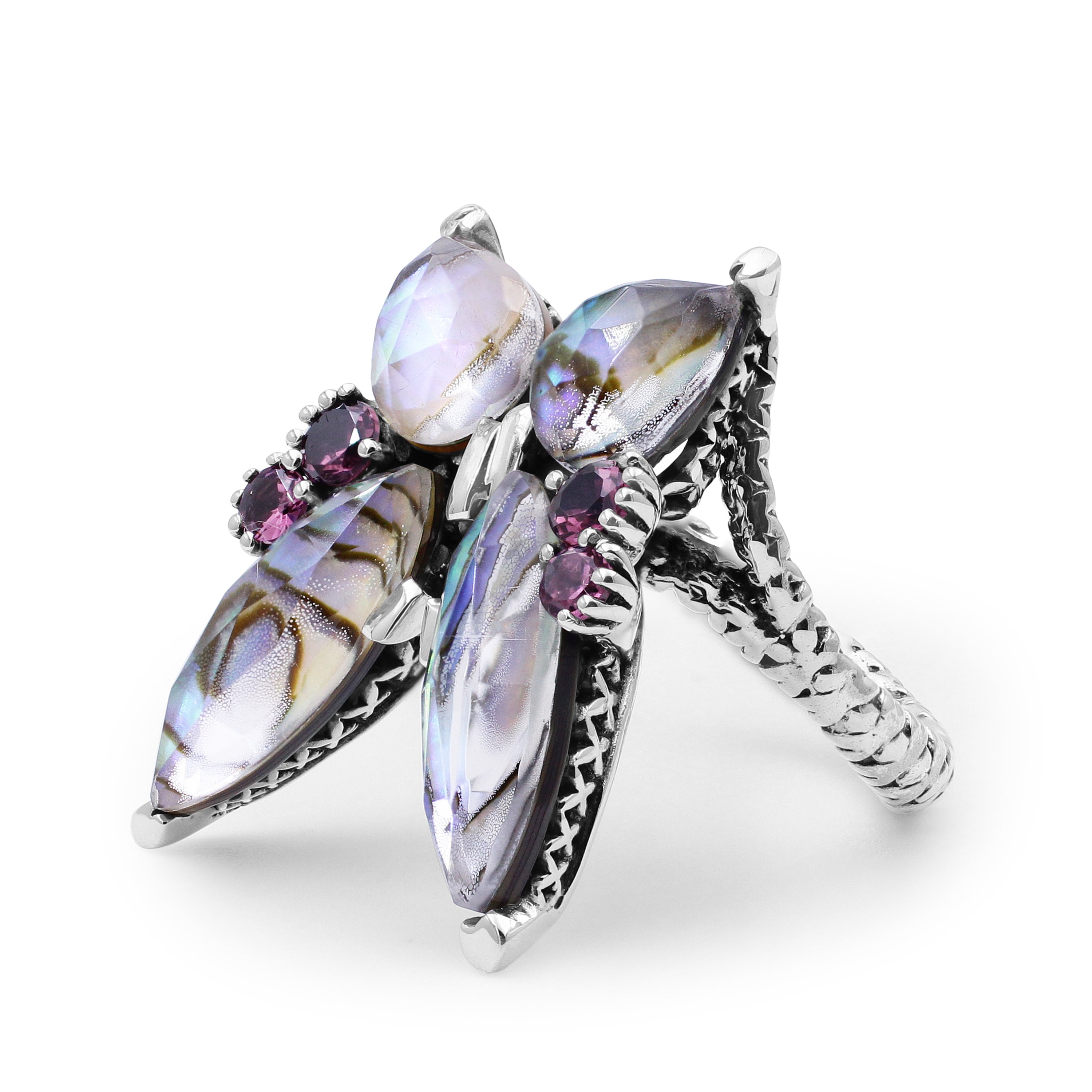 Crystal Quartz and Abalone Butterfly Ring