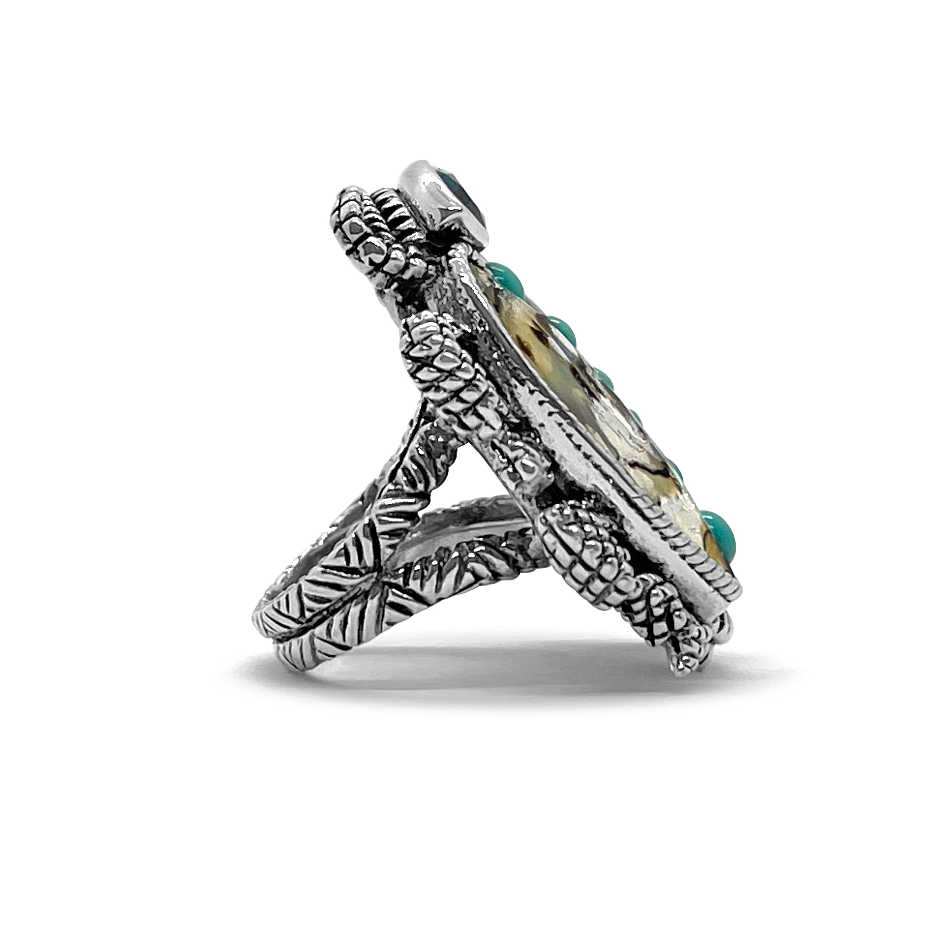 Stephen Dweck Abalone & Turquoise Scarab Sterling Silver Ring