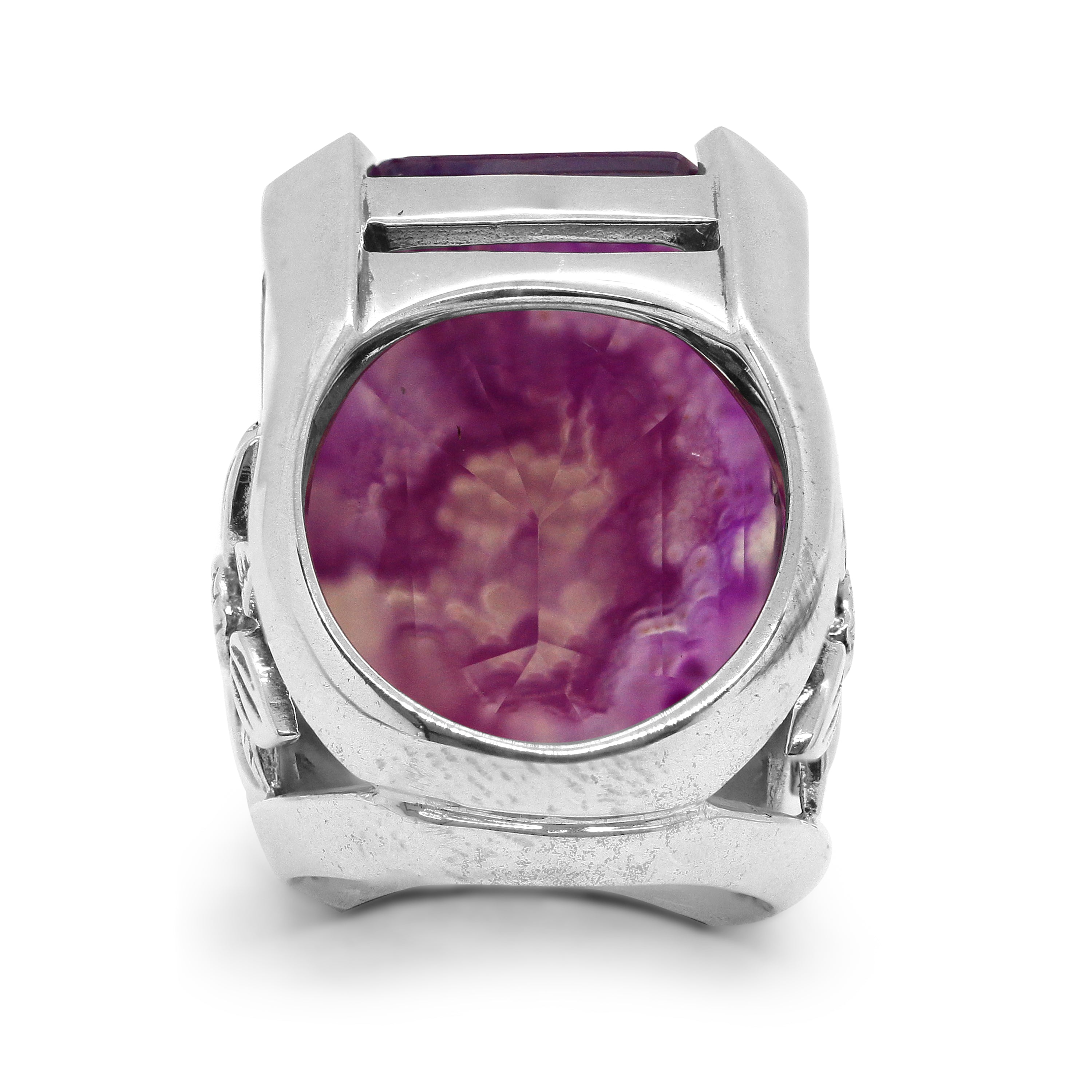 Large Natural Quartz & Purple Agate Ring in Sterling Silver