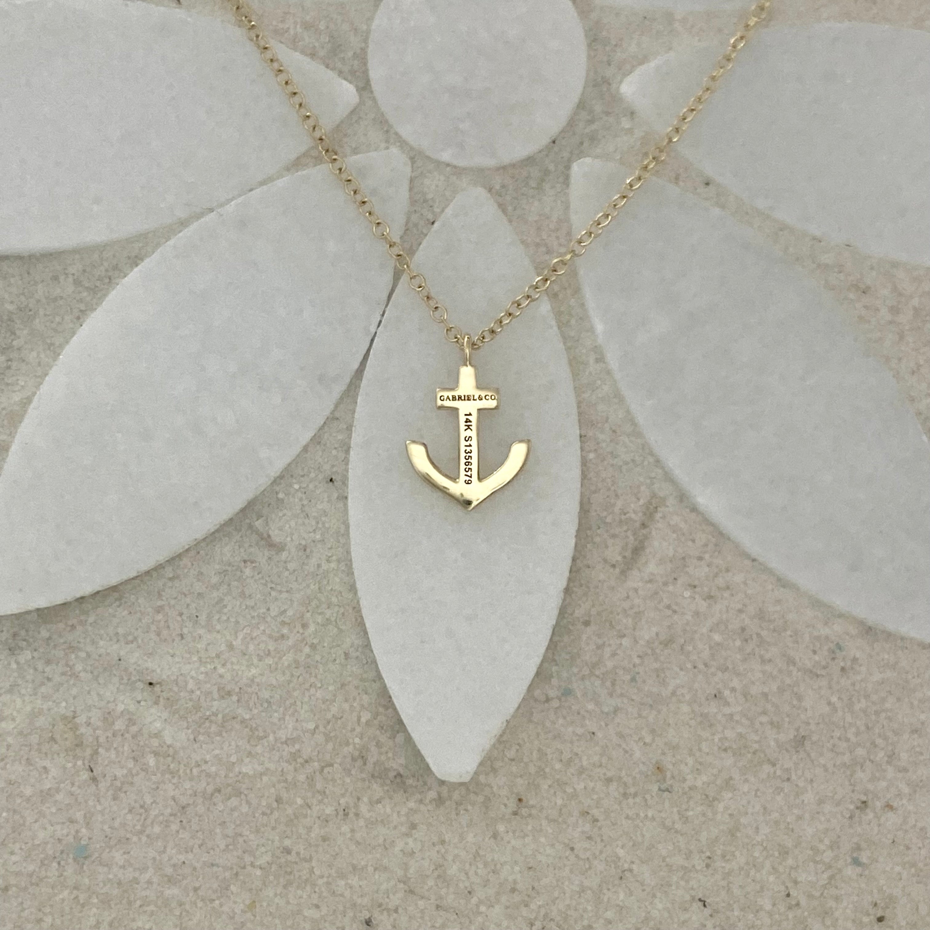 14k Yellow Gold Anchor Pendant Necklace 17.5