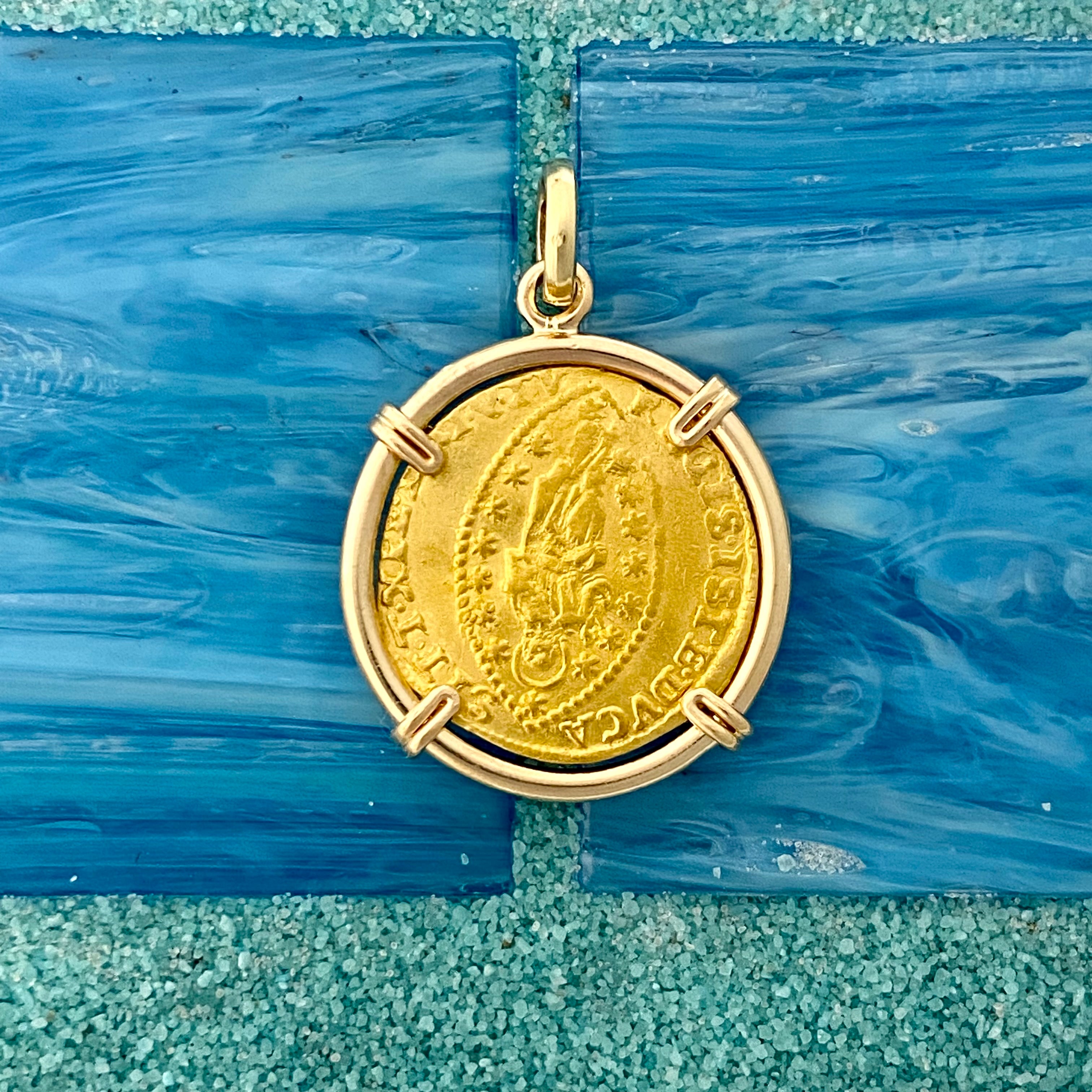Italian States Venice Coin Circa 1570-1577 14k Yellow Gold Bezel Pendant