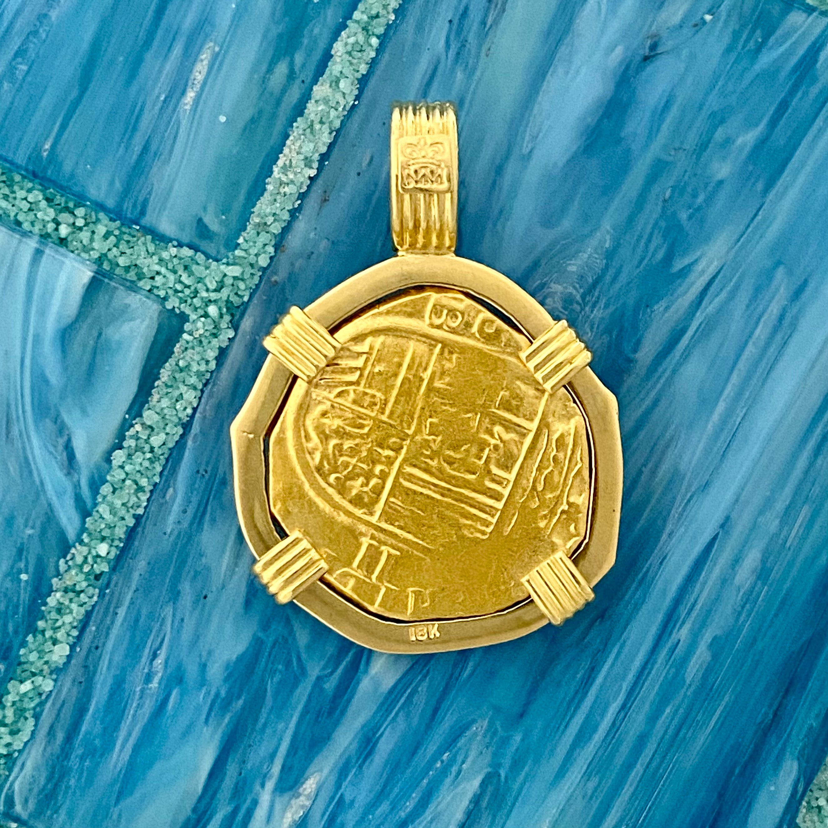 2 Escudo Seville, Spain Mint Ruler Philip III Assayer B Dated Circa 1598-1621 18k Yellow Gold Bezel Treasure Coin Pendant