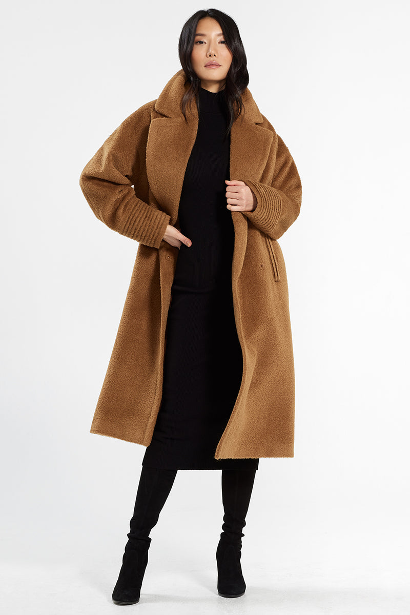 Bouclé Alpaca Long Oversized Notched Collar Coat