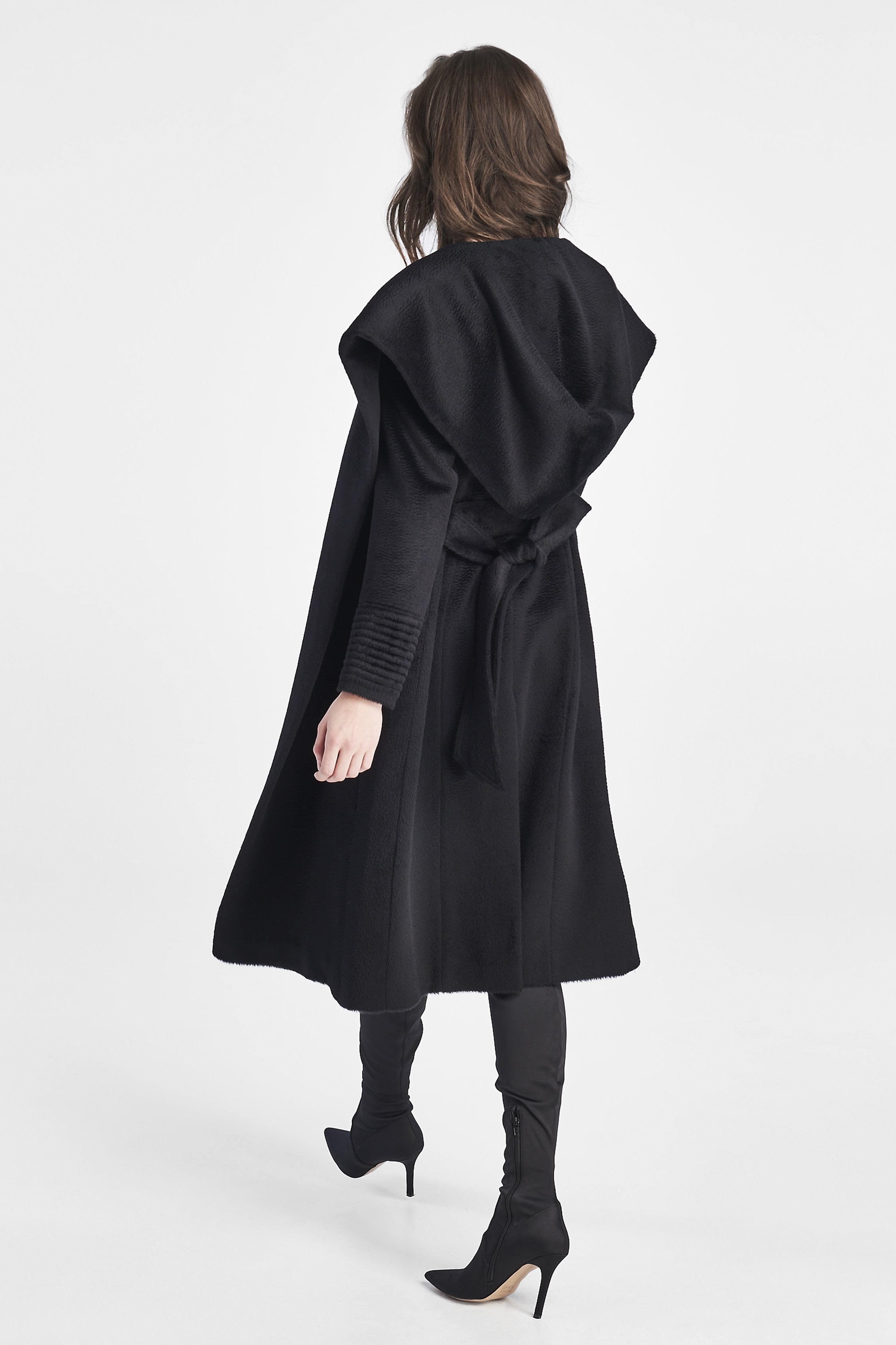 black hooded long coat