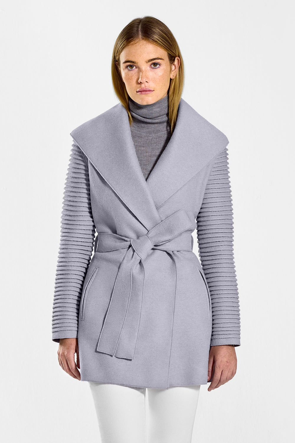 Kate Middleton's Sentaler wrap coat with ribbed sleeves in grey