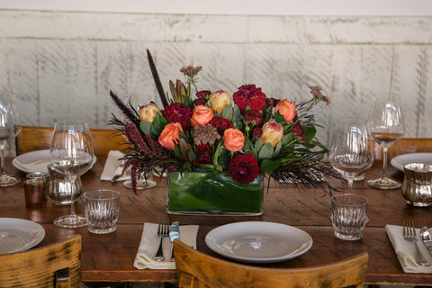 long and low fall thanksgiving floral arrangement