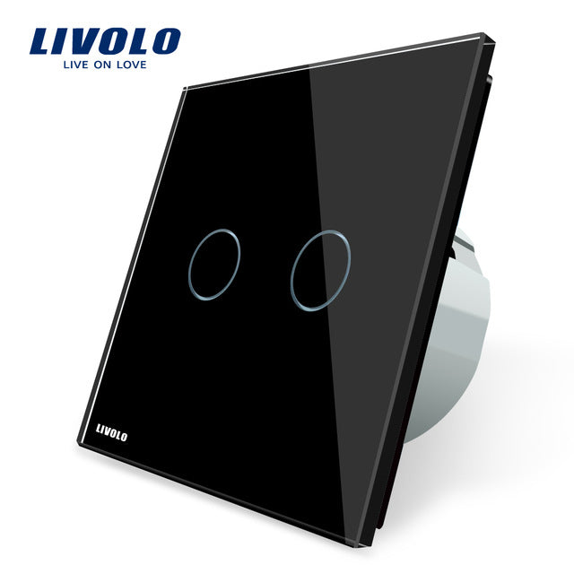 Livolo 2 Gang 1 Way Wall Touch Switch, White Crystal Glass Switch Panel, EU Standard, 220-250V,VL-C702-1/2/3/5