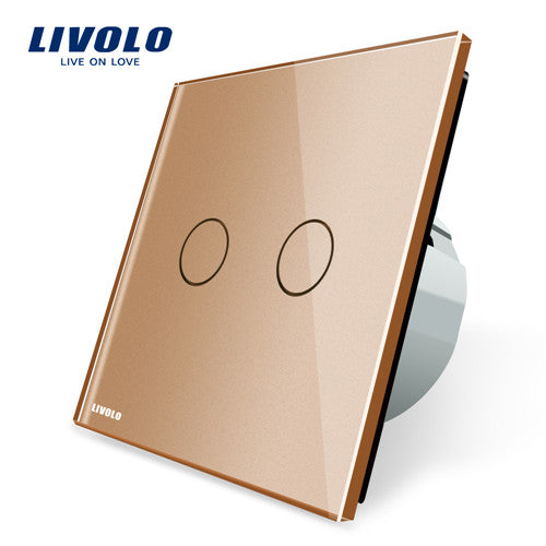 Livolo 2 Gang 1 Way Wall Touch Switch, White Crystal Glass Switch Panel, EU Standard, 220-250V,VL-C702-1/2/3/5