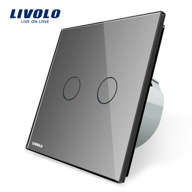 Livolo 2 Gang 1 Way Wall Touch Switch, White Crystal Glass Switch Panel, EU Standard, 220-250V,VL-C702-1/2/3/5
