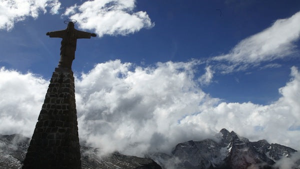 Statue of Christ at La Cumbre Pass, near La Paz, Bolivia