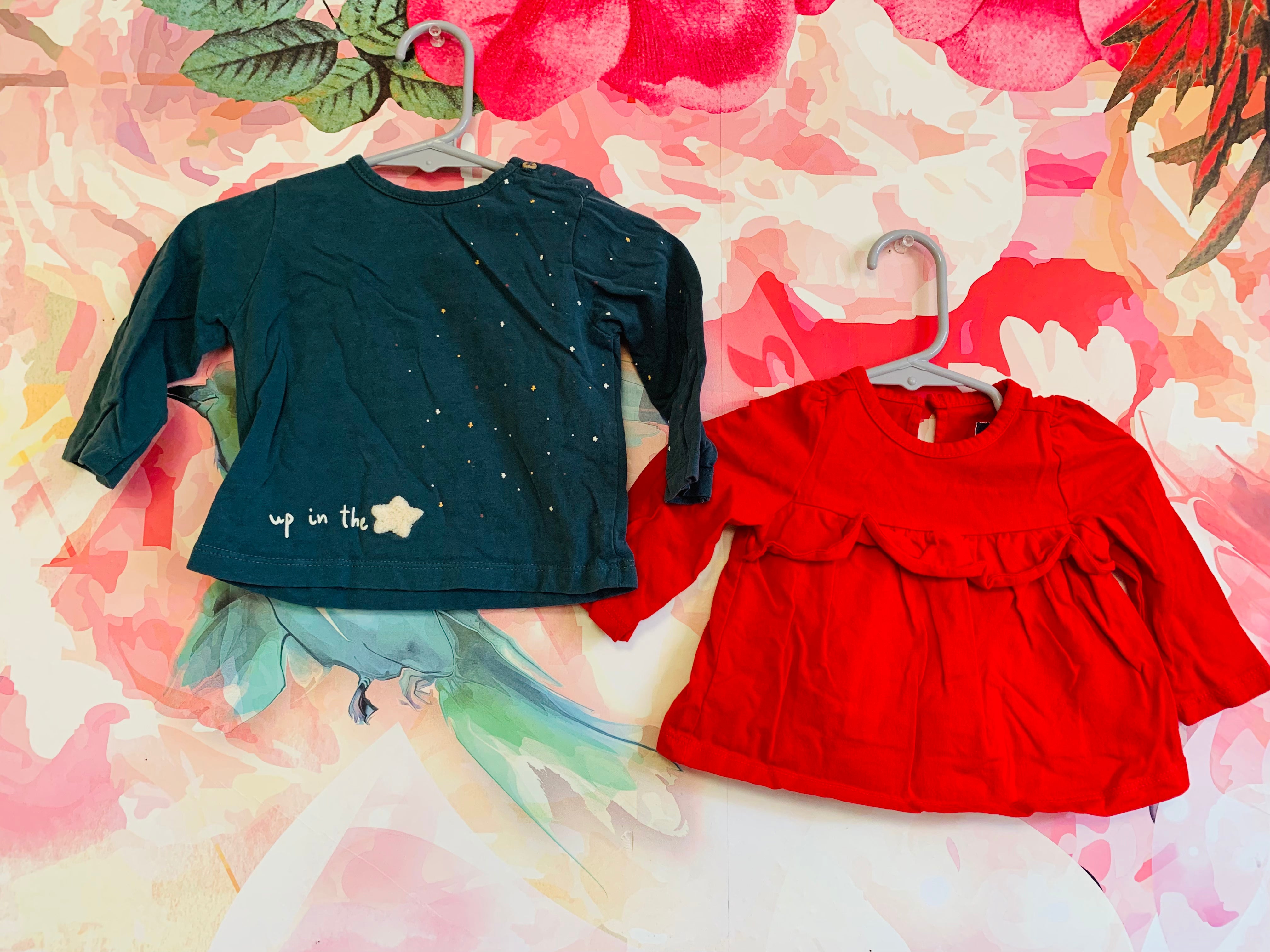 Baby Gap red long sleeve top and Zara blue long sleeve top. Size 3-6m