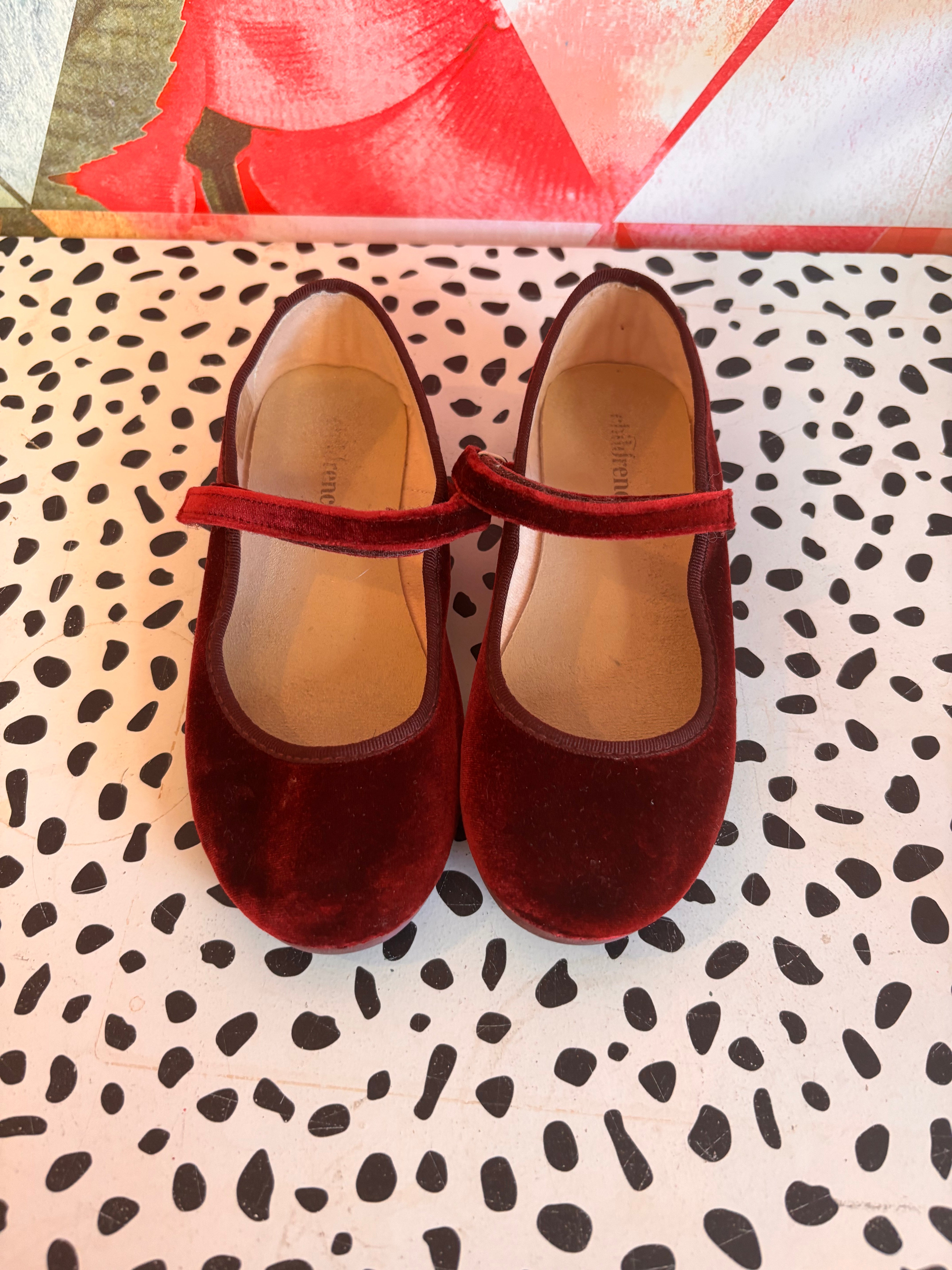 Children Chic. Mary Janes. Burgundy Velvet. Velcro straps. Size 1.5B