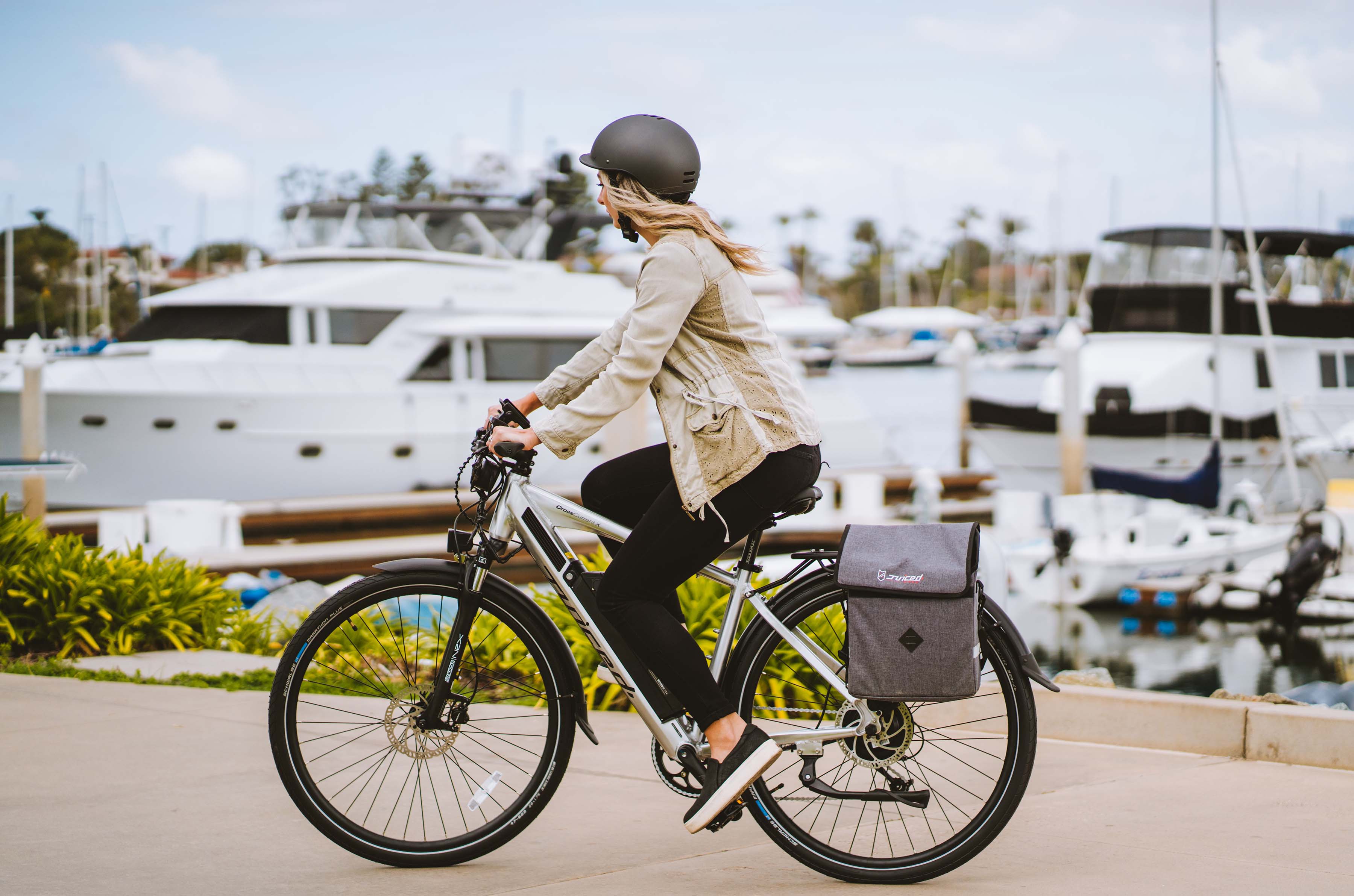 woman riding a 750W electric bike