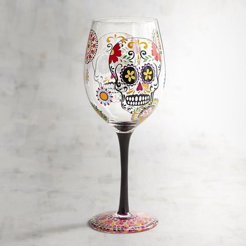 Dia de los Muertos Skull Painted Wine Glass
