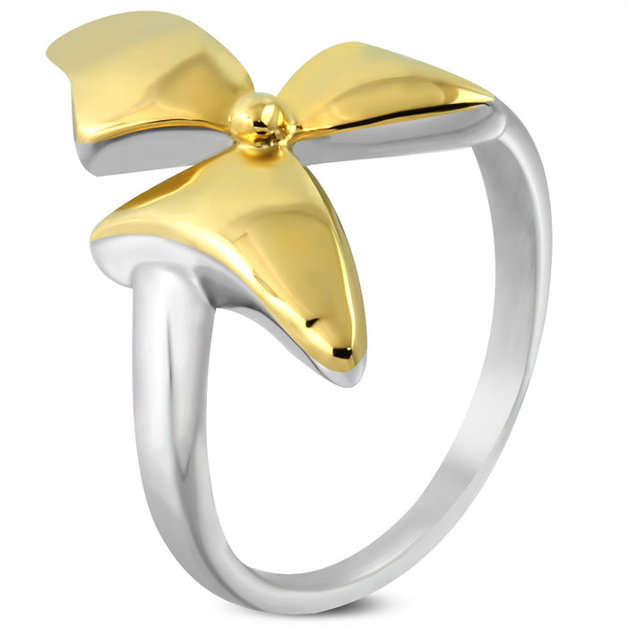High Quality Stainless Steel 2-tone Bow Ribbon Fancy Ring.