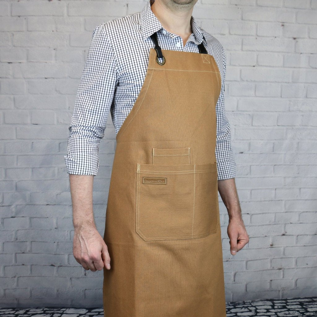 U3009S - BBQ CHEF Khaki Canvas Apron| BBQ Apron| Grill Apron| Barista