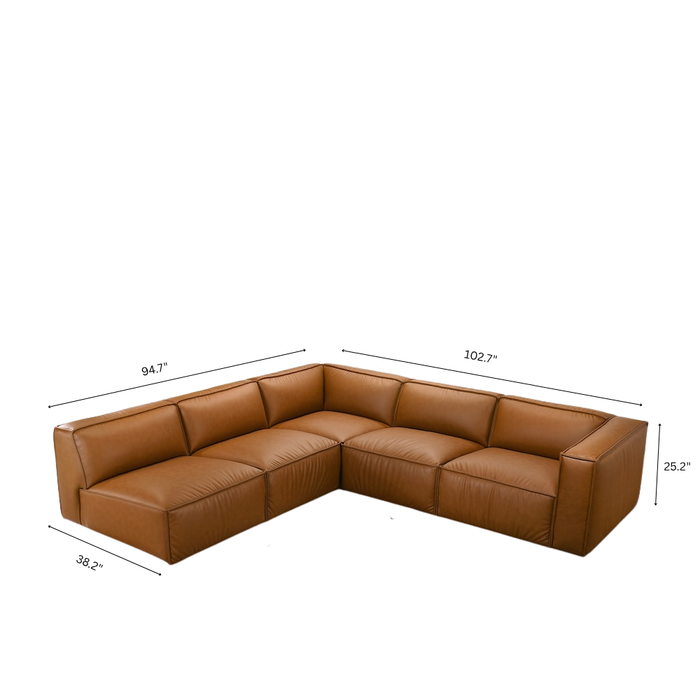 Logan Cognac Vegan Leather Corner Sectional Sofa - MidinMod