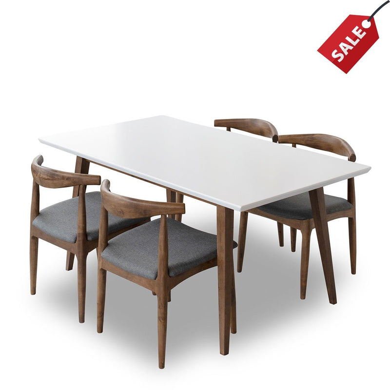 Large Adira Dining set with 4 Juliet Fabric Dining Chairs (White) | Mid ...