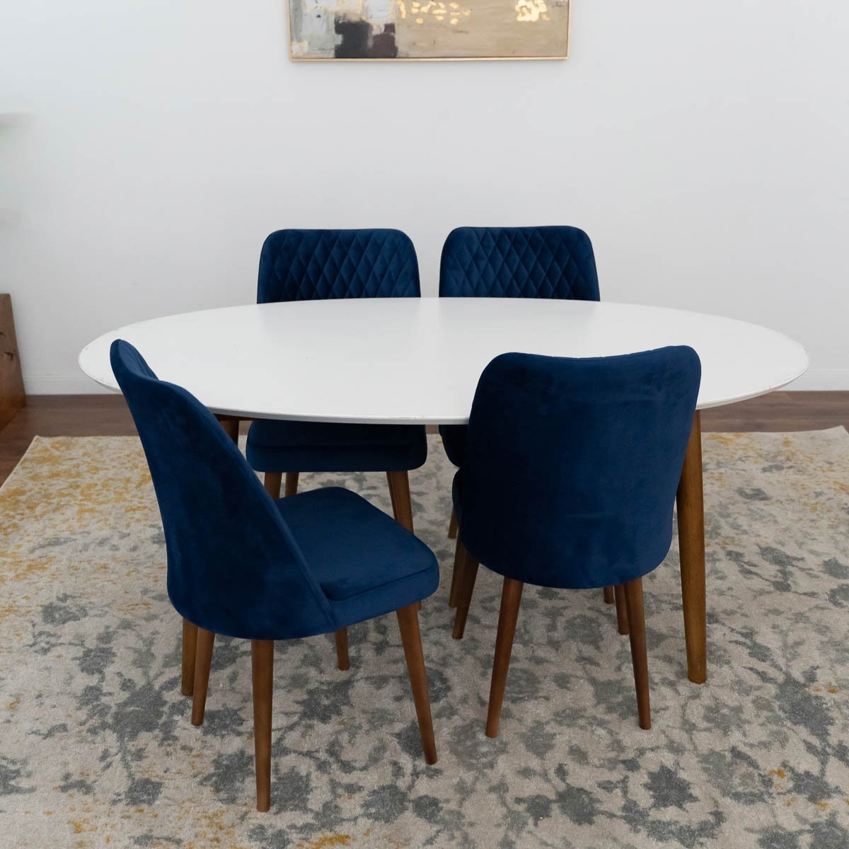 Rixos Dining set with Blue Dining Chairs | Mid in Mod | Houston TX | Best Furniture stores in Houston