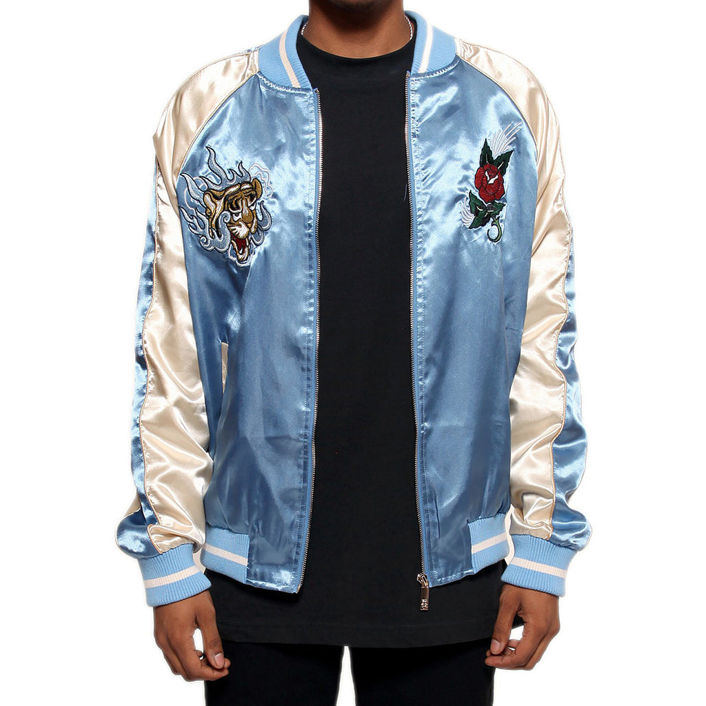 Japanese Tiger Satin Blue & Rose Gold Embroidery Souvenir Jacket ...