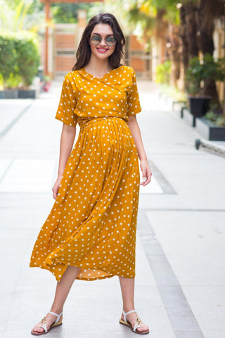 Tuscany Polka Maternity & Nursing Wrap Midi Dress