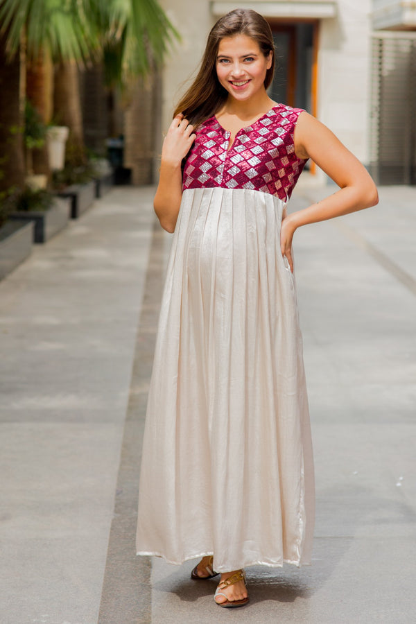 pink sequin maternity dress