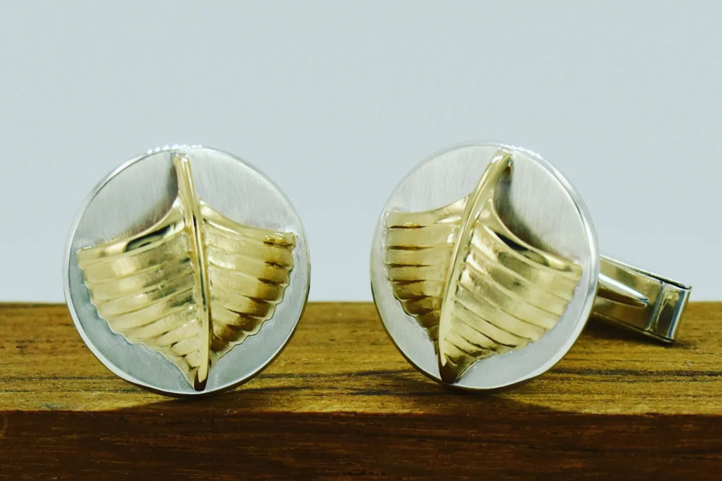 14K yellow gold and sterling silver wooden boat cufflinks