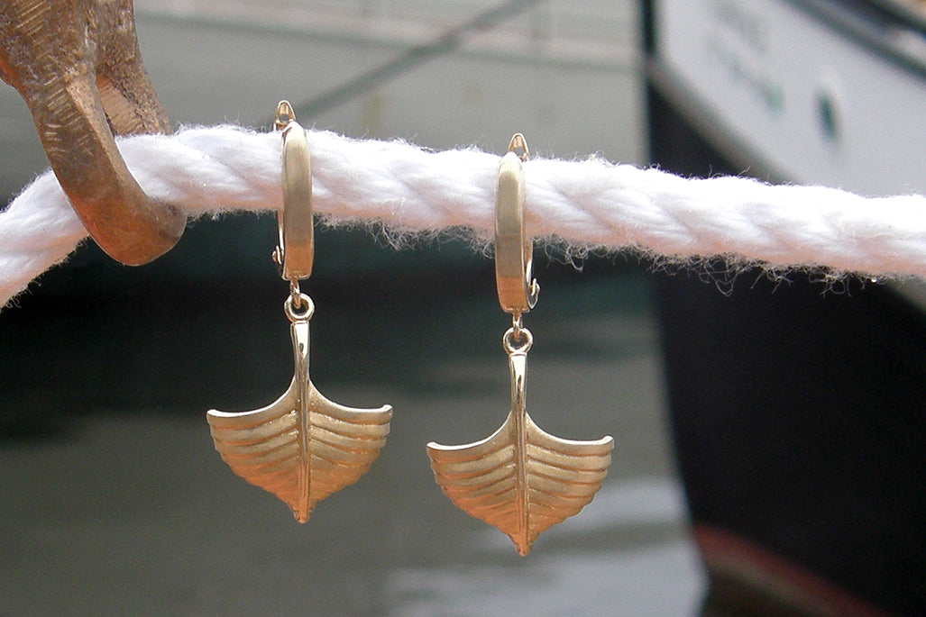 14K Gold Wooden Boat Dangle Earrings