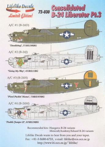 Lifelike 1 72 Decal Consolidated B 24 Liberator Pt 3 72 030 Victory Models