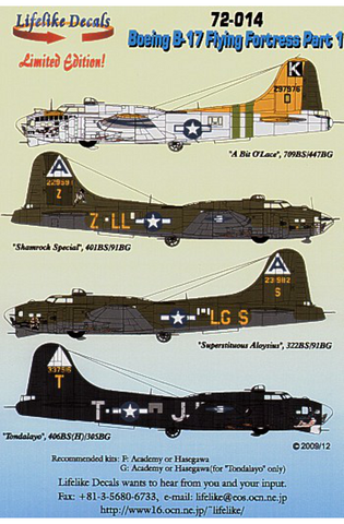 Lifelike 1/72 decal Boeing B-17 Flying Fortress Pt 1 Academy 72-014 ...