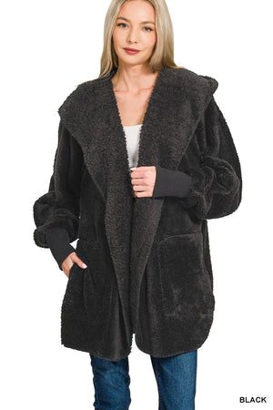 Hooded Faux Fur Jacket with Pockets - Rock N Sport Store