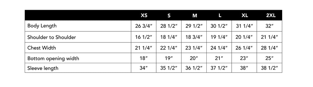 Size Chart - Unisex Quarter Zip – Jupmode