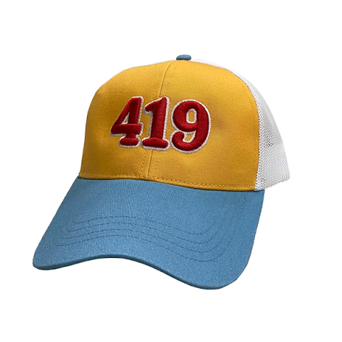 embroidered mustard trucker hat