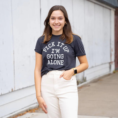 ady wearing Pick It Up Euchre Shirt