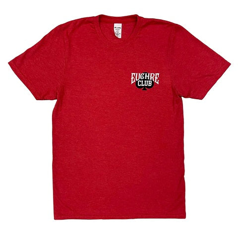 red euchre shirt with a club image