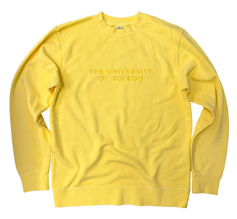 yellow, branded University of Toledo sweatshirt