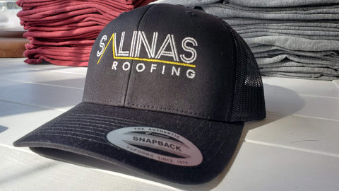 custom embroidered trucker hat for salinas roofing