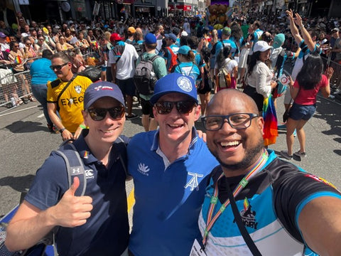 Pride 2023 Parade with: Myles Spencer, CEO - Rugby Ontario, Tim Matthews, General Manager - Toronto Arrows and Ian Royer, Co-Founder - Rainbow Griffins RFC