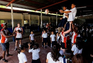 Teaching lineouts to the students in Nicaragua 