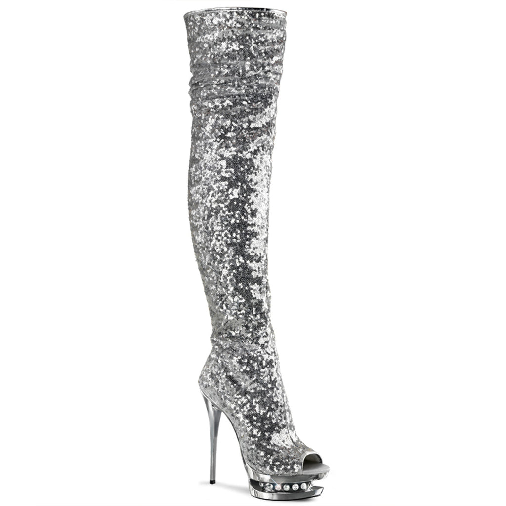 rhinestone encrusted thigh high boots