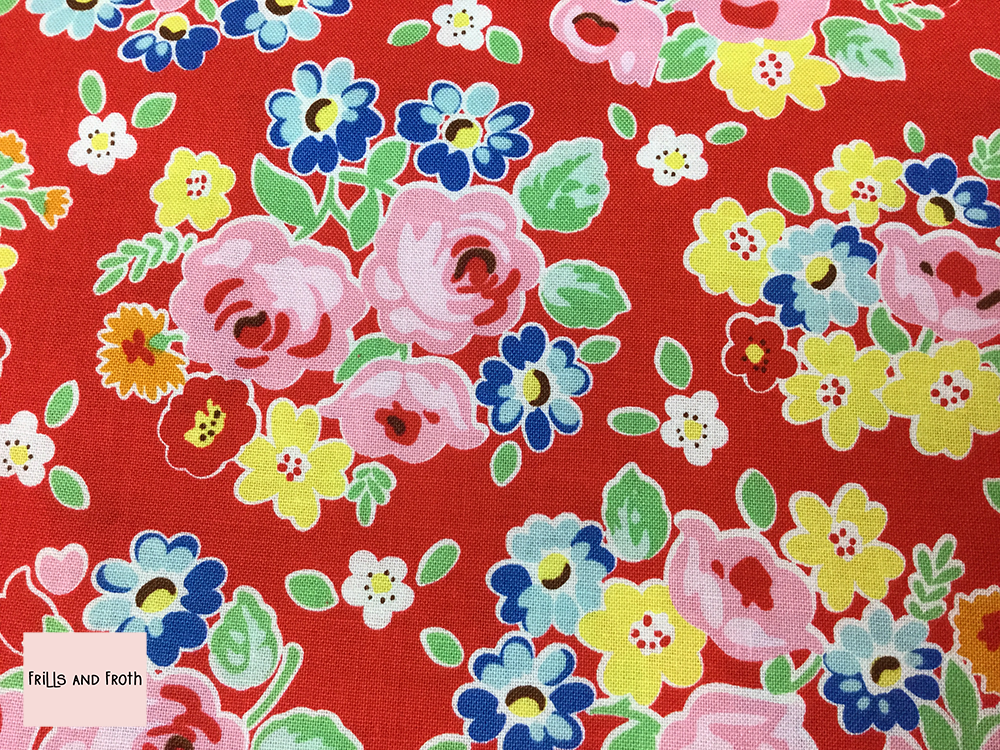 Riley Blake 'Bluebird on Roses' red floral quilting fabric