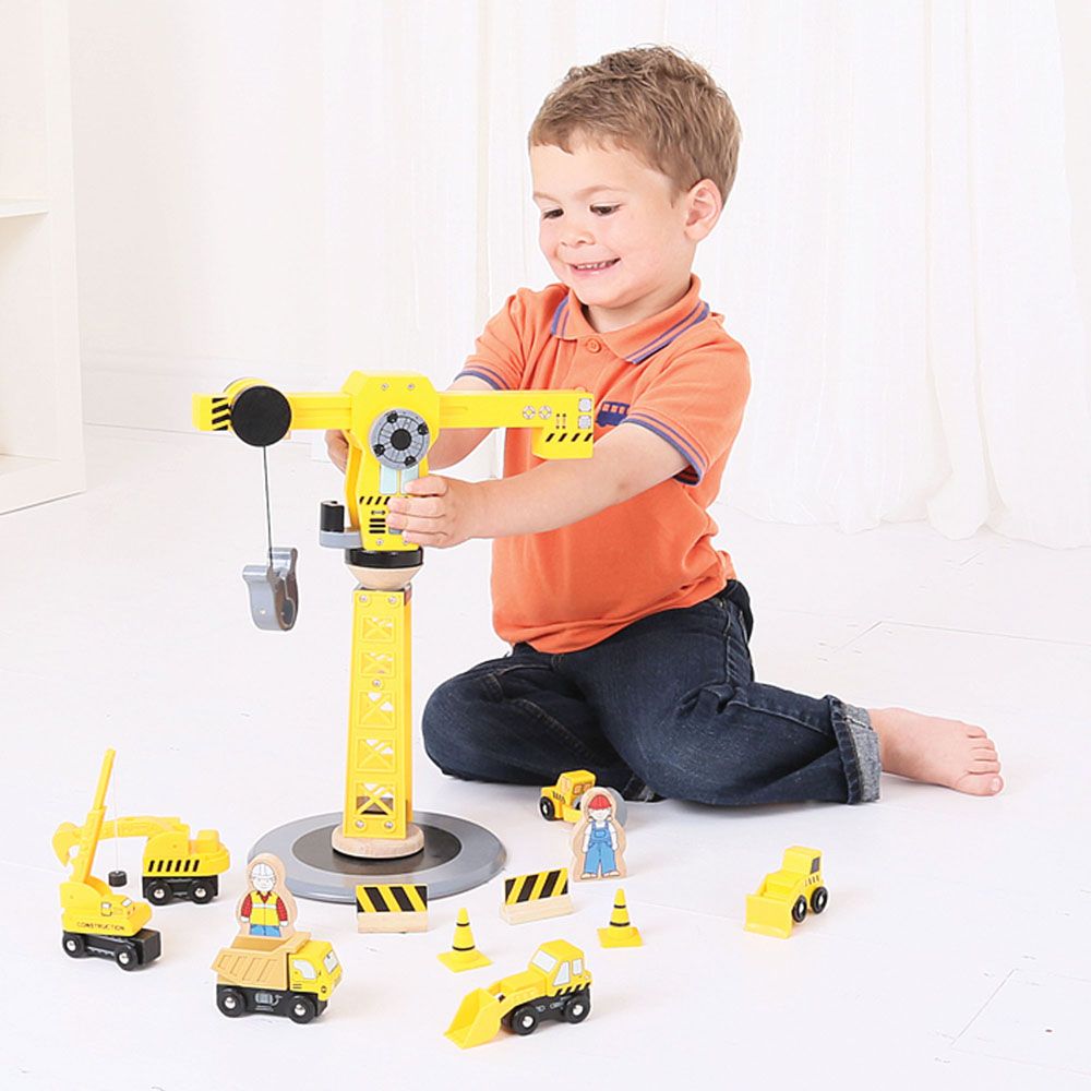 bigjigs big yellow crane and construction set