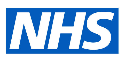 The NHS logo in blue and white